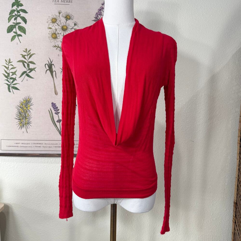 Vintage 90s Y2k Red Sheer Low Draped Neckline Top Sexy Indie Sleaze Trashy S M